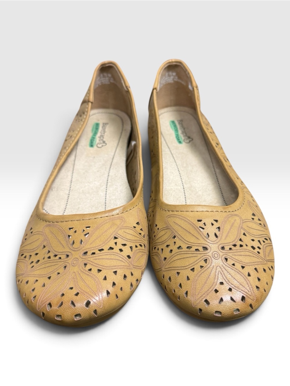 BareTraps Mariah 8.5 Tan Floral Cutout Memory Foam Ballet Flats